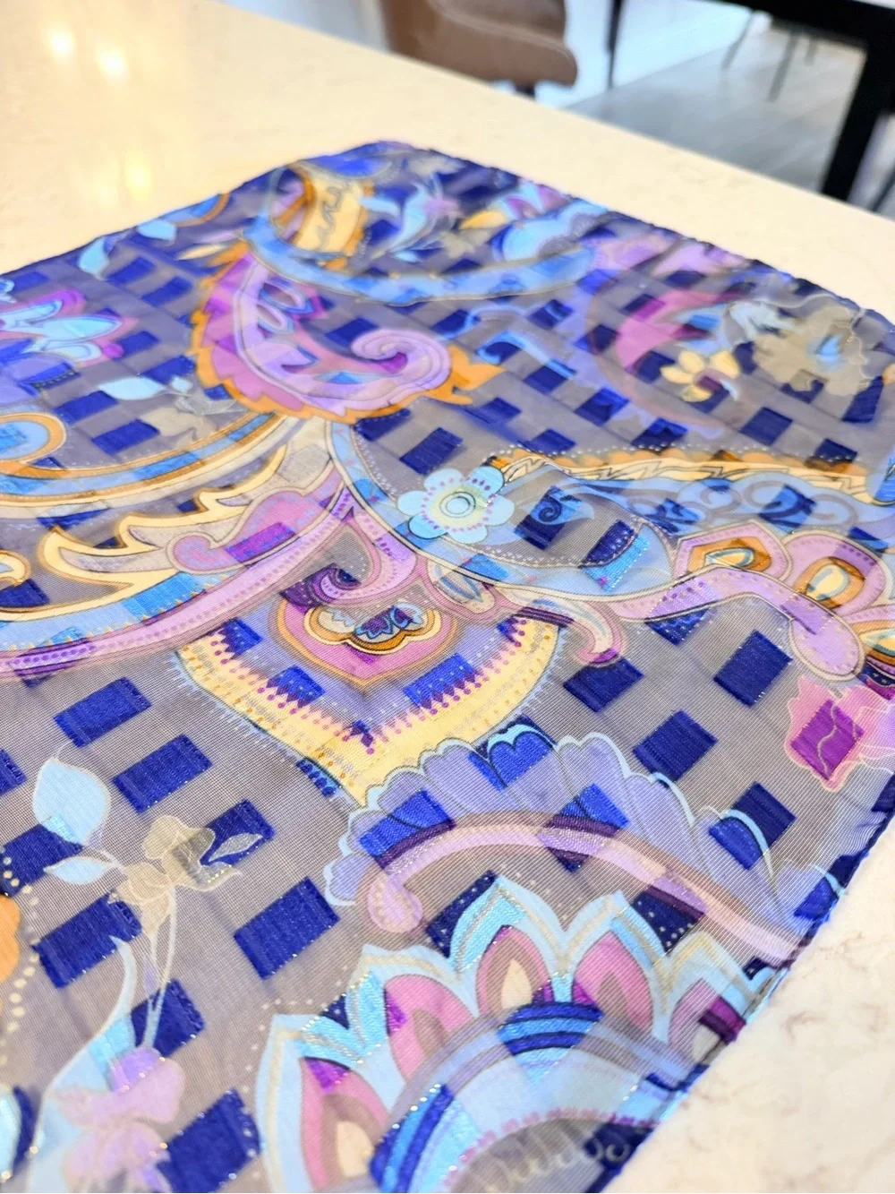 3 Piece Colorful Statement Scarf Bundle – Purple Blue Orange Geometric Paisley
